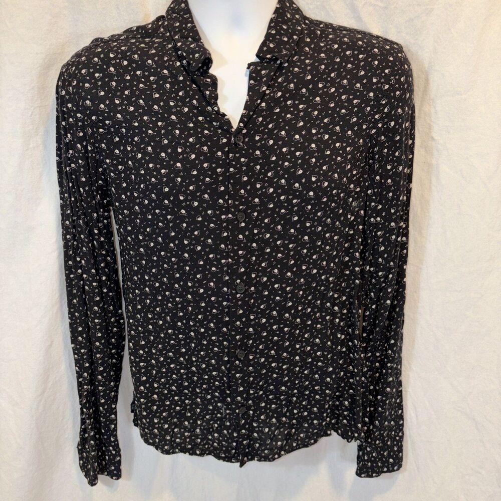 Allsaints Viscose Long Sleeve Black Shirt Yin Yang Heart Print Men's Gently Use